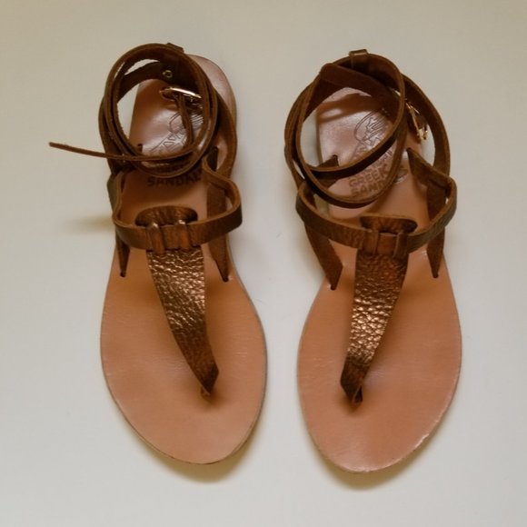 Womens US 6.5 - 7 EU 37 Ancient Greek Handmade Metallic Bronze Leather Sandals - Picture 2 of 6